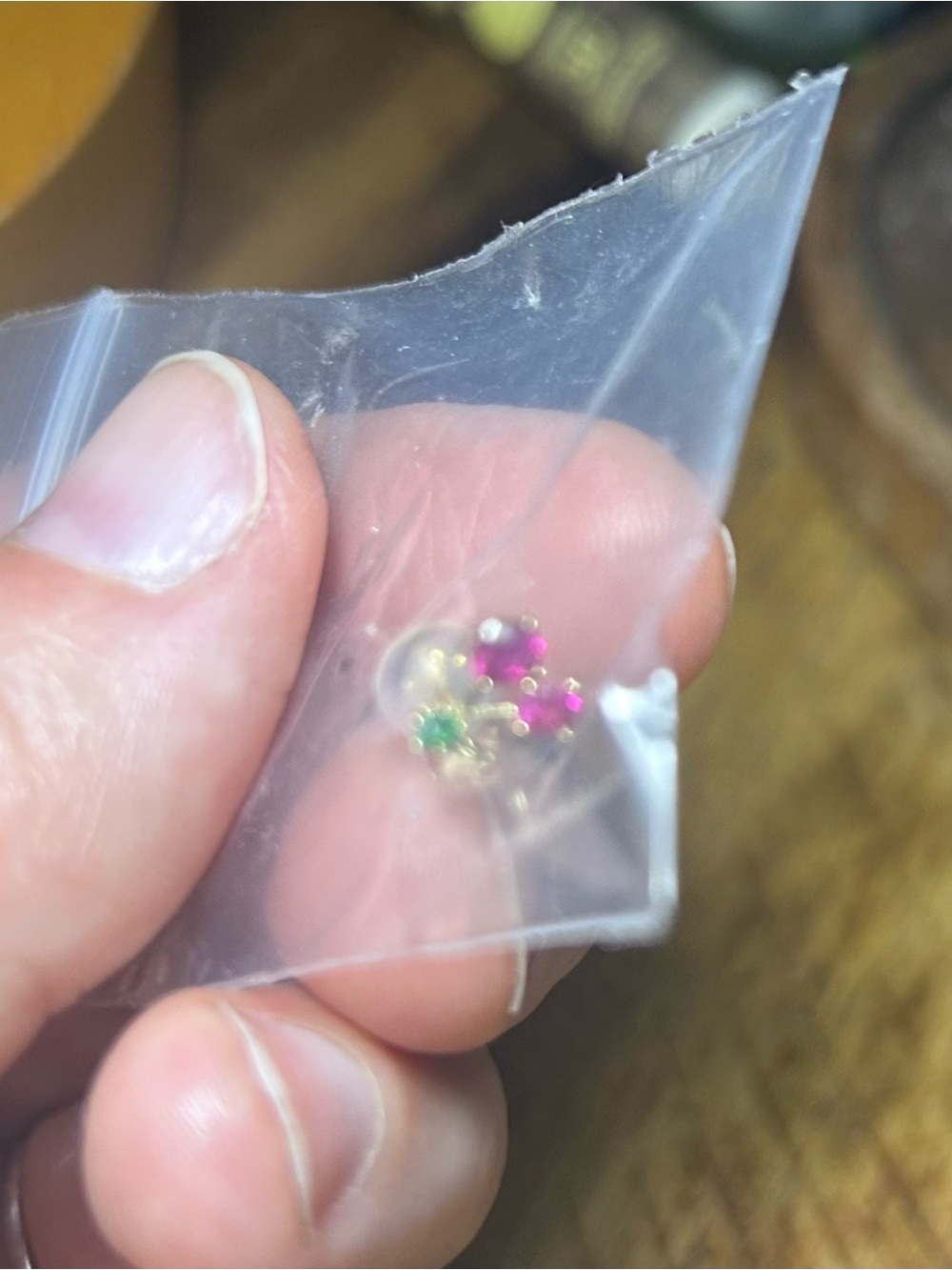 Multi-Color Crystal Stud Earrings - Pink & Green - little cherries - 1 only